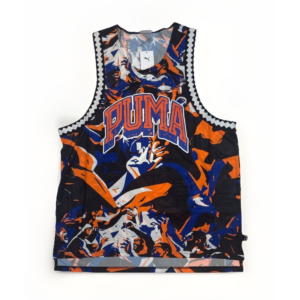 Puma Mens Basketball Rival Rage AOP Mesh Tank Vivid Blue Multicolor Size XL